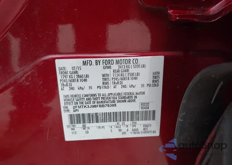 2015 Ford Edge Sel из США, поврежденный, VIN 2FMTK3J98FBB79395